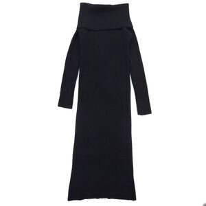MODERN CITIZEN Fold Over Sweater Dress Ribbed Knit Off Shoulder Midi Black Small